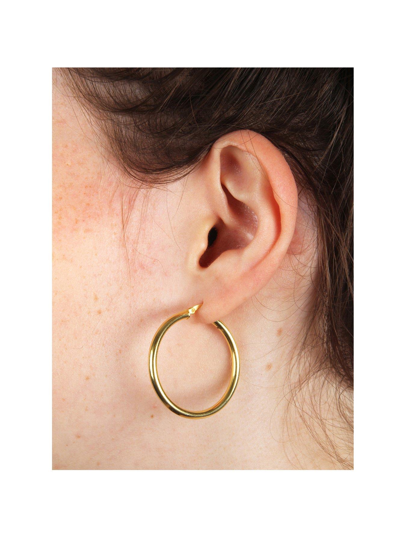 Sterling Silver Gold-flashed Patterned Dented 35mm Hoop Earrings 
